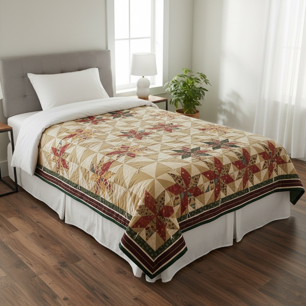 Patchwork Quilt Geometric Nature Christmas Colorful Earthy Tone Handmade